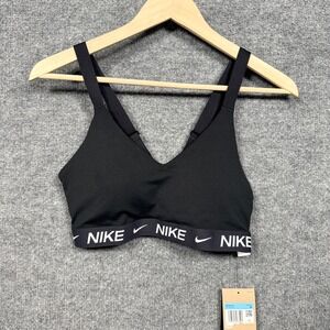 New Nike Sz Medium Sports Bra Training Black Logo Padded Adjustable Wide Straps